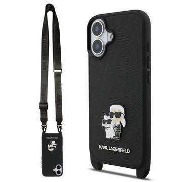 Husă iPhone 17 Karl Lagerfeld Saffiano Crossbody Metal Karl & Choupette - Negru