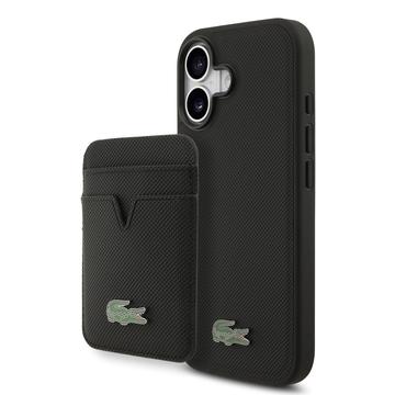 Husă MagSafe și suport magnetic pentru carduri iPhone 17 Lacoste Iconic Petit Pique - Negru