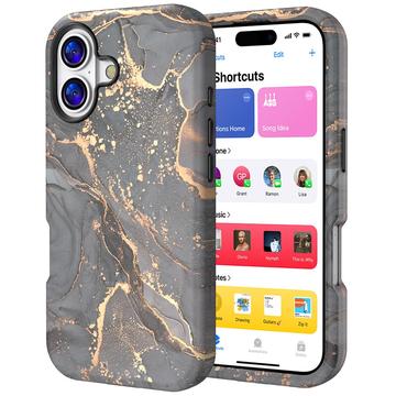 Husă hibridă din marmură de lux pentru iPhone 17 - negru / auriu