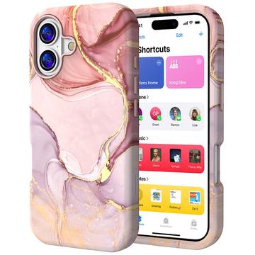 Husă hibridă din marmură de lux pentru iPhone 17 - roz / auriu