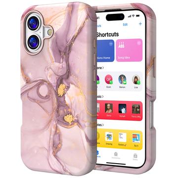 Husă hibridă din marmură de lux pentru iPhone 17 - violet / auriu