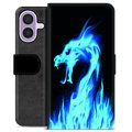 Husă Portofel Premium - iPhone 17 - Dragon din Foc Albastru