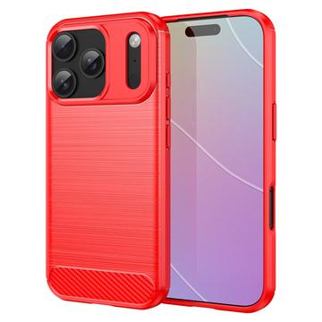 Husă TPU Brushed iPhone 17 Pro - Fibră de Carbon - Roșu