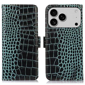 Husă Piele Portofel cu RFID iPhone 17 Pro - Crocodile - Verde
