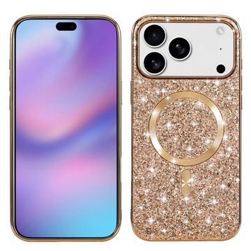 Husă cu sclipici electrolizat iPhone 17 Pro - compatibilă MagSafe - Auriu Roze