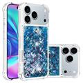 Husă TPU iPhone 17 Pro Glitter Quicksand - Inimi albastre