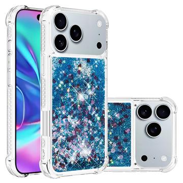 Husă TPU iPhone 17 Pro Glitter Quicksand - Inimi albastre