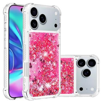 Husă TPU iPhone 17 Pro Glitter Quicksand - Inimi roz