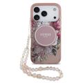 Husă cu curea din perle iPhone 17 Pro Guess IML Flowers