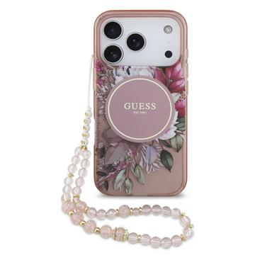 Husă cu curea din perle iPhone 17 Pro Guess IML Flowers