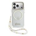 Husă cu curea iPhone 17 Pro Guess IML Glitter Script - Compatibilă cu MagSafe - Transparentă