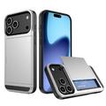 Husă Hibridă iPhone 17 Pro cu Slot Glisant pentru Card - Argintiu