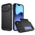 Husă Hibridă iPhone 17 Pro cu Slot Glisant pentru Card - Neagră
