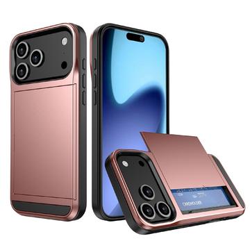 Husă Hibridă iPhone 17 Pro cu Slot Glisant pentru Card - Auriu Roze