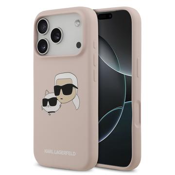 Husă MagSafe din silicon lichid iPhone 17 Pro Karl Lagerfeld Double Heads - roz