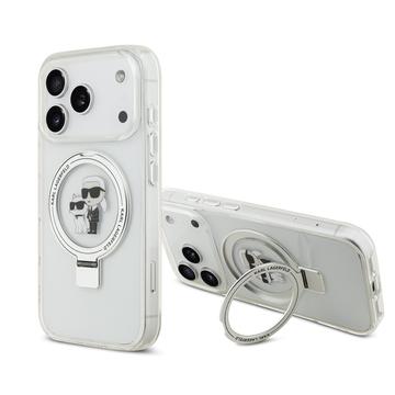 iPhone 17 Pro Karl Lagerfeld Ringstand Karl & Choupette Mag Case - Alb