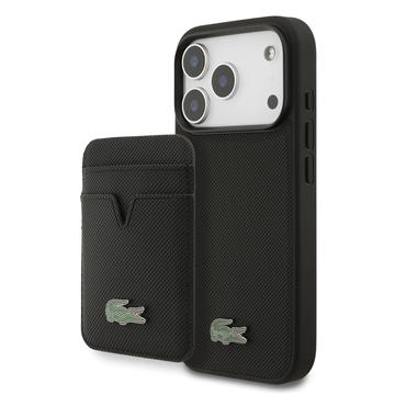 Husă MagSafe și suport magnetic pentru carduri iPhone 17 Pro Lacoste Iconic Petit Pique - Negru