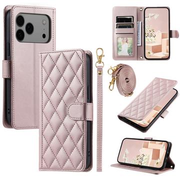 Husa portofel matlasata de lux - iPhone 17 Pro - Auriu Roze