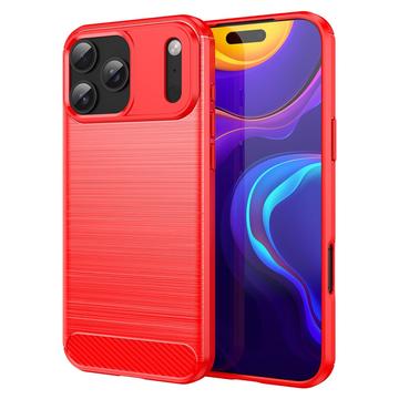 Husă TPU Brushed iPhone 17 Pro Max - Fibră de Carbon - Roșu
