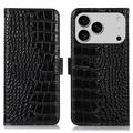 Husă Piele Portofel cu RFID iPhone 17 Pro Max - Crocodile - Negru