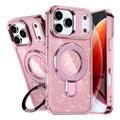 Husă hibridă Glitter iPhone 17 Pro Max cu suport pentru picior - compatibilă MagSafe - roz