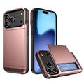 Husă Hibridă iPhone 17 Pro Max cu Slot Glisant pentru Card - Auriu Roze