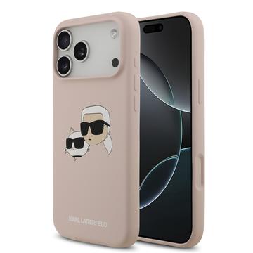Husă MagSafe din silicon lichid iPhone 17 Pro Max Karl Lagerfeld Double Heads - roz
