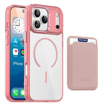 Husă MagSafe iPhone 17 Pro Max cu suport pentru carduri - Roz / Transparent