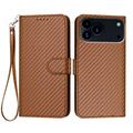 iPhone 17 Pro Max Husă portofel premium cu curea - fibra de carbon textură - Cafea carbonizată