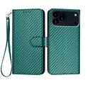 iPhone 17 Pro Max Husă portofel premium cu curea - fibra de carbon textură - Verde carbon