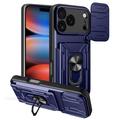 Husă Hibridă iPhone 17 Pro Max cu Inel Rotativ cu Ecran pentru Cameră - Albastru