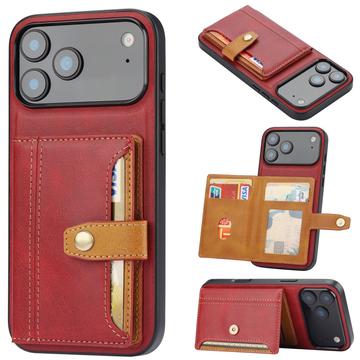 Husă cu Portofel iPhone 17 Pro - Retro Style - Roșu