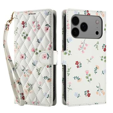 iPhone 17 Pro Husă portofel cu motive florale rombice - Trandafiri