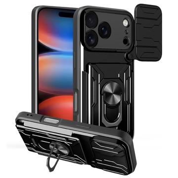 Husă Hibridă iPhone 17 Pro cu Inel Rotativ cu Ecran pentru Cameră - Negru