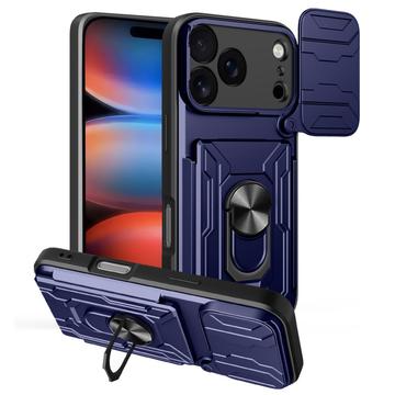 Husă Hibridă iPhone 17 Pro cu Inel Rotativ cu Ecran pentru Cameră - Albastru
