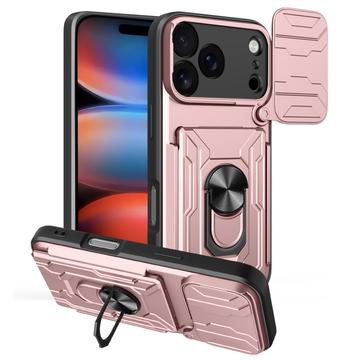 Husă Hibridă iPhone 17 Pro cu Inel Rotativ cu Ecran pentru Cameră - Auriu Roze
