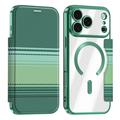 Husă magnetică elegantă iPhone 17 Pro cu clapetă și sloturi pentru carduri RFID - verde închis