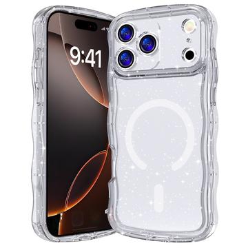 Husă MagSafe iPhone 17 Pro Wave-Edge Laser Glitter - Transparent