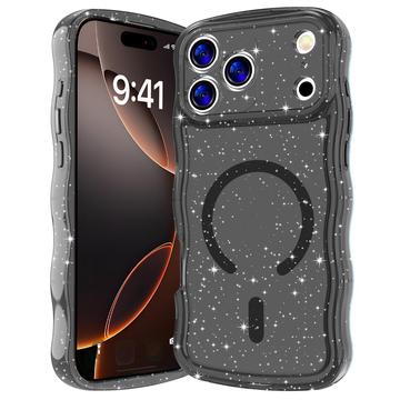 Husă MagSafe iPhone 17 Pro Wave-Edge Laser Glitter - Negru translucid