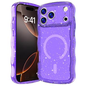 Husă MagSafe iPhone 17 Pro Wave-Edge Laser Glitter - Violet translucid
