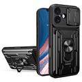 Husă Hibridă iPhone 17 cu Inel Rotativ cu Ecran pentru Cameră - Negru