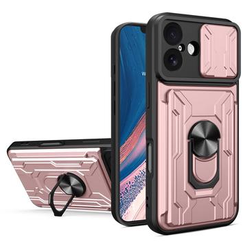 Husă Hibridă iPhone 17 cu Inel Rotativ cu Ecran pentru Cameră - Auriu Roze