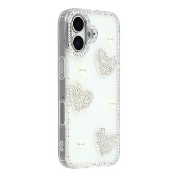 Husă hibridă iPhone 17 Dragoste strălucitoare și perlă - alb