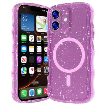 Husă MagSafe iPhone 17 Wave-Edge Laser Glitter - roz translucid