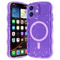 Husă MagSafe iPhone 17 Wave-Edge Laser Glitter - Violet translucid