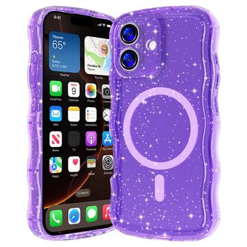 Husă MagSafe iPhone 17 Wave-Edge Laser Glitter - Violet translucid