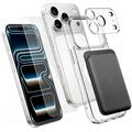 Set de protecție MagSafe 4-în-1 pentru iPhone 18 Pro Max cu suport pentru carduri - Transparent / Negru