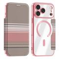 Husă magnetică elegantă iPhone 18 Pro cu clapetă și sloturi pentru carduri RFID - roz