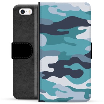 Husă Portofel Premium - iPhone 5/5S/SE - Camuflaj Albastru