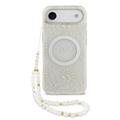 Husă cu curea din perle iPhone Air Guess IML Flowers Allover Electro - compatibil MagSafe - alb